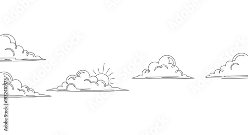 Clouds with Sun Illustration Set.