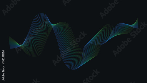 Vibrant blue and green waveform on dark background for tech designs