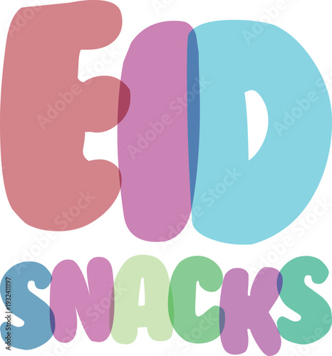 Eid snacks with colorful letters and transparent background for Islamic celebration and festivities