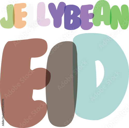 Jellybean eid colorful typography design featuring overlapping vibrant bubble letters for muslim holiday celebration event