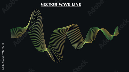 Dynamic wave line design with green and yellow gradient on black background