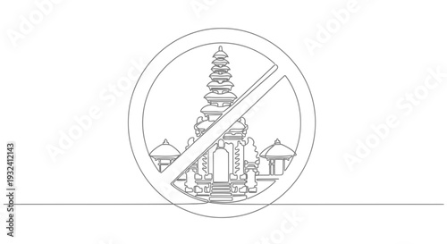 Line Drawing of Temple Icon Prohibited Sign.