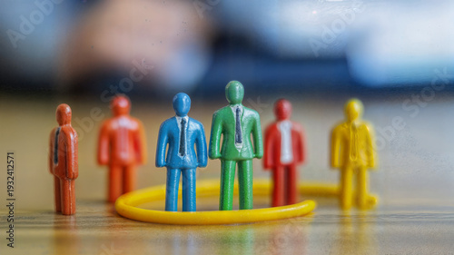 Wallpaper Mural Colorful miniature business figures demonstrating concepts of inclusion, exclusion, and team dynamics within a defined boundary. Torontodigital.ca