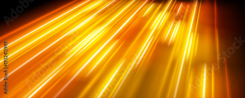 Multicolor neon light streaks flow forward in a seamless high-speed motion. Glowing pink, blue, and yellow tones create a radiant path. Perfect for futuristic highway visuals. vector