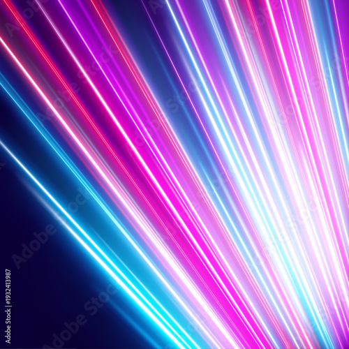 Neon multicolor trails surge side by side, forming a glowing highway of motion. Intense glow and smooth curves highlight speed and acceleration. Perfect for high-speed digital compositions. vector