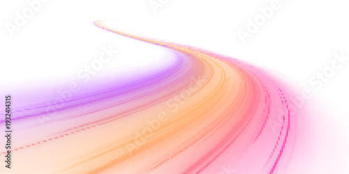 Multicolor light lines race into the distance, forming a radiant expressway effect. Blurred neon edges emphasize speed and direction. Perfect for tech-inspired compositions. PNG