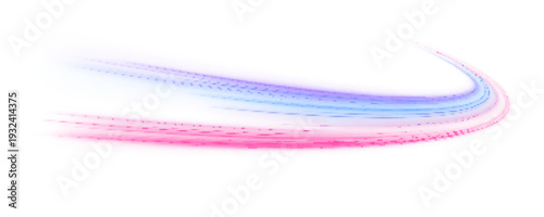 Flowing neon ribbons intertwine rapidly, creating a vivid highway of light. Blended tones intensify motion and brilliance. A dynamic element for high-speed graphics. PNG