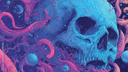 graphic vector astronaut skull wall art