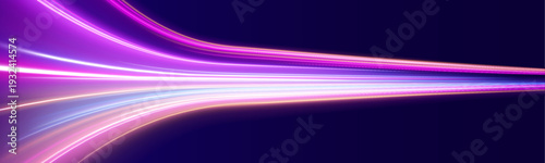 Colorful luminous trails stretch forward in parallel motion. Glowing edges create a vivid acceleration effect. Ideal for tech and gaming themes. vector