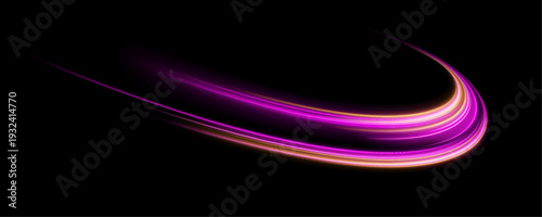 Neon speed lines blaze across the dark space with radiant intensity. Blended hues enhance energy and depth. Perfect for digital motion effects. vector