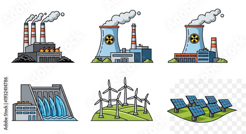 Collection of various energy power generation plants and systems.
