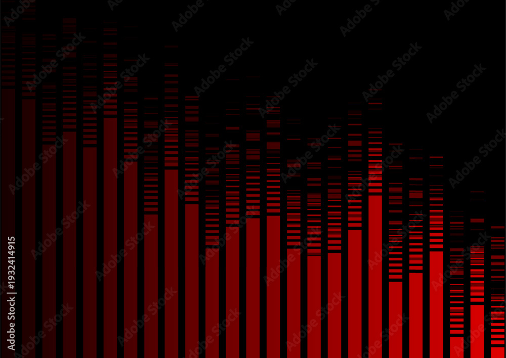 Fototapeta premium Abstract striped red falling financial graph chart background. Vector tech design