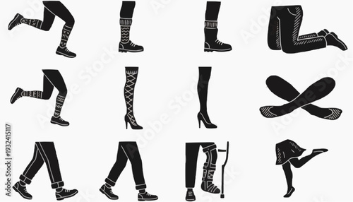 set of female legs Black Silhouette Human Leg Poses and Activities Icons Set – Running Walking Sitting Vector Collection