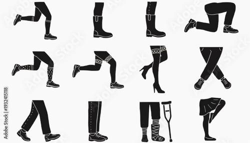 set of female legs Black Silhouette Human Leg Poses and Activities Icons Set – Running Walking Sitting Vector Collection