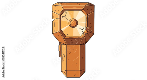 Ancient golden artifact, cracked stone pedestal, treasure, mystery, isolated on white