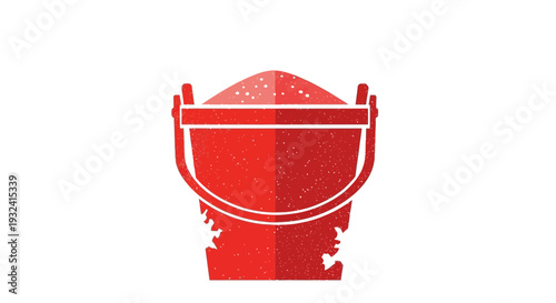 Red bucket filled with sand, isolated on white background, graphic illustration