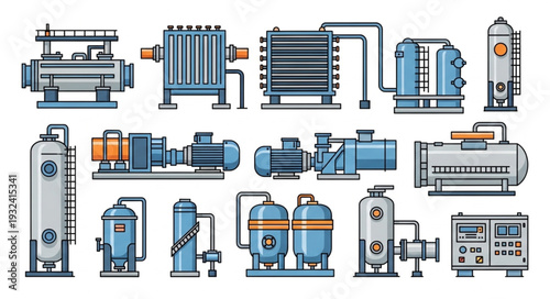 Collection of industrial pumps and machinery equipment.