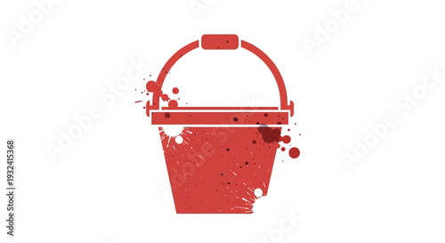 Red bucket with paint splatters, isolated on white background