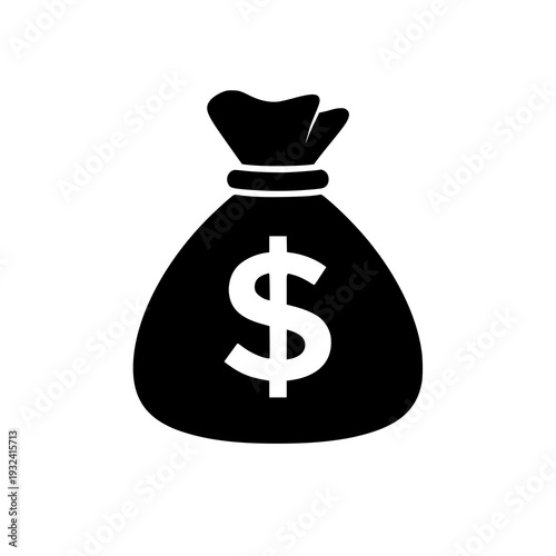 Money Bag Icon Vector – Minimal Flat Black Cash Symbol