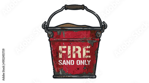Vintage fire sand bucket with distressed texture and 'FIRE SAND ONLY' text