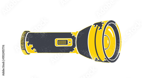Vintage flashlight with battery indicator on white background