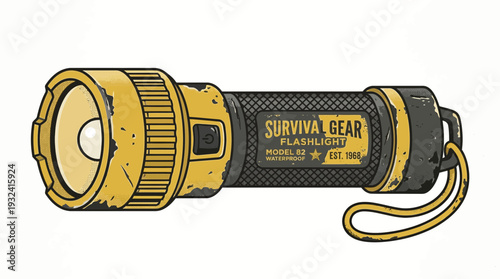 Vintage survival flashlight illustration
