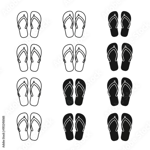 Flip Flops Icon Set in Outline and Solid Style Collection
