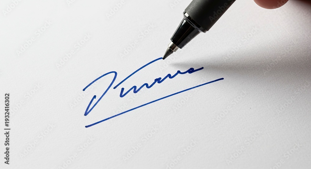 Fototapeta premium Hand signing document with blue ink pen