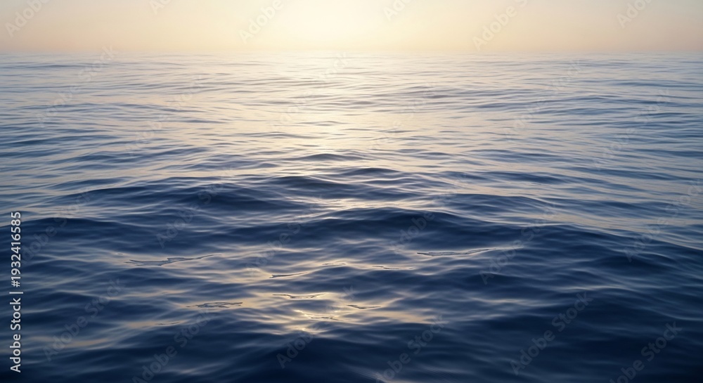 Obraz premium Serene Ocean Surface Reflecting Golden Sunlight at Dawn.