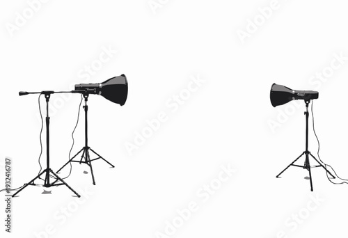 Professional Double Lighting Setup Featuring Adjustable Softbox on Tripods with Reflective Interiors for Enhanced Studio Photography
