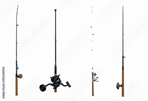 Diverse Collection of Four Fishing Rods with Various Reels and Handles Highlighting Versatility and Craftsmanship for Anglers Seeking Different Fishing Experiences