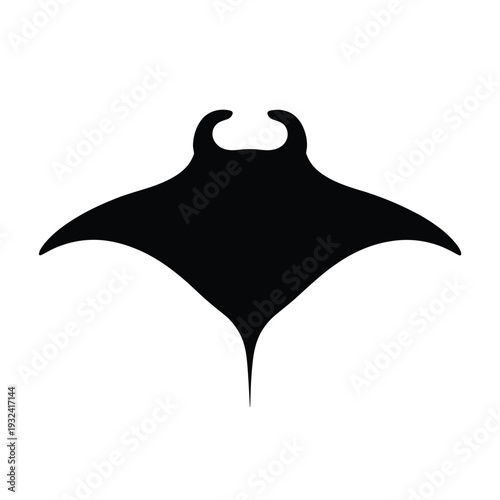 Simple black silhouette of a manta ray swimming gracefully
