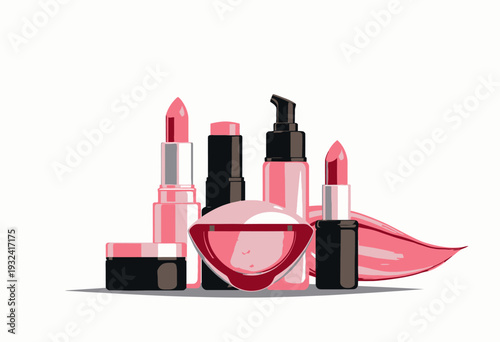 Elegant Lipsticks and Cosmetics Display Showcasing Various Shades and Products for a Perfect Makeup Experience on a Minimalist Background
