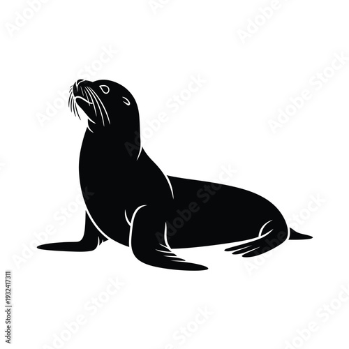 A striking black and white silhouette of a walrus in profile