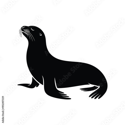 Black silhouette of a sea lion balancing on its flippers