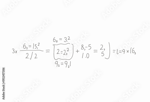 Handwritten Mathematical Equations Featuring Fractions, Exponents, and Algebraic Expressions on White Background