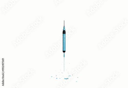 Illustration of a Blue Syringe with Needle on White Background Symbolizing Medical and Healthcare Concepts of Injection and Vaccination Procedures