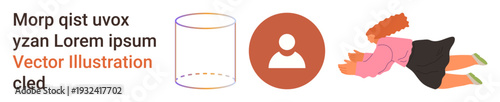 Education, creative thinking, profile management, digital communication, motion graphics, and playful design. A cylindrical figure, an icon and a figure in dynamic motion. Creative thinking