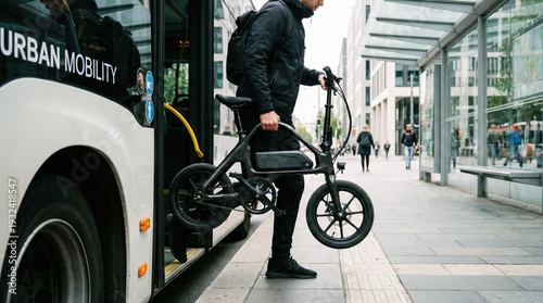 Folding e-bike being taken onto city bus