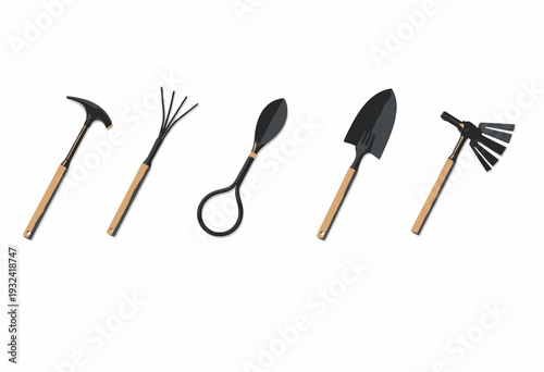 Essential Gardening Hand Tools Set Featuring Cultivator, Pruners, Shovel, Trowel, and Rake for Efficient Plant Care and Maintenance