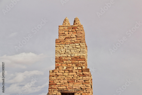 The ancient mosque of the local village close old city Ouadane in Sahara desert, Mauritania