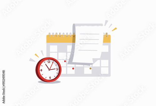 Illustration of Time Management with a Clock, Calendar, and Note Illustrating Efficient Planning and Organization for Productivity Success