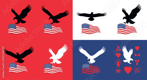 American eagles with flags in a patriotic repeating pattern silhouette