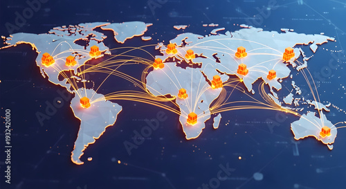 Global Supply Chain Network Concept with Glowing Connection Lines on Digital World Map