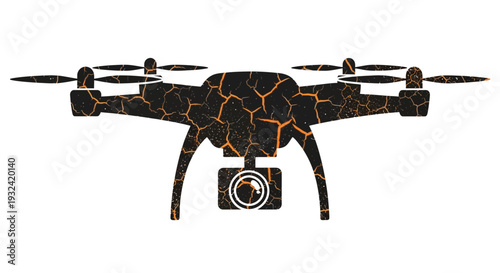 Drone with cracked texture, isolated on white background.