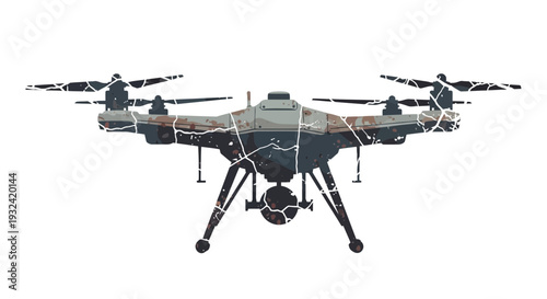 Drone with cracked texture, white background