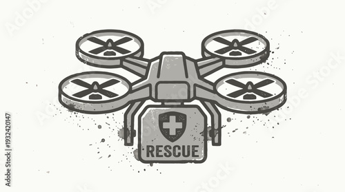 Drone with medical cross and rescue symbol