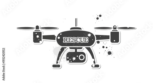 Drone with "RESCUE" text, modern technology for emergency services