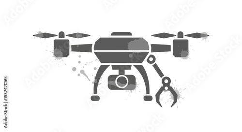 Drone with robotic arm and camera, graphic illustration