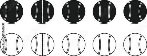 Baseball Ball Outline and Silhouette Icon Set